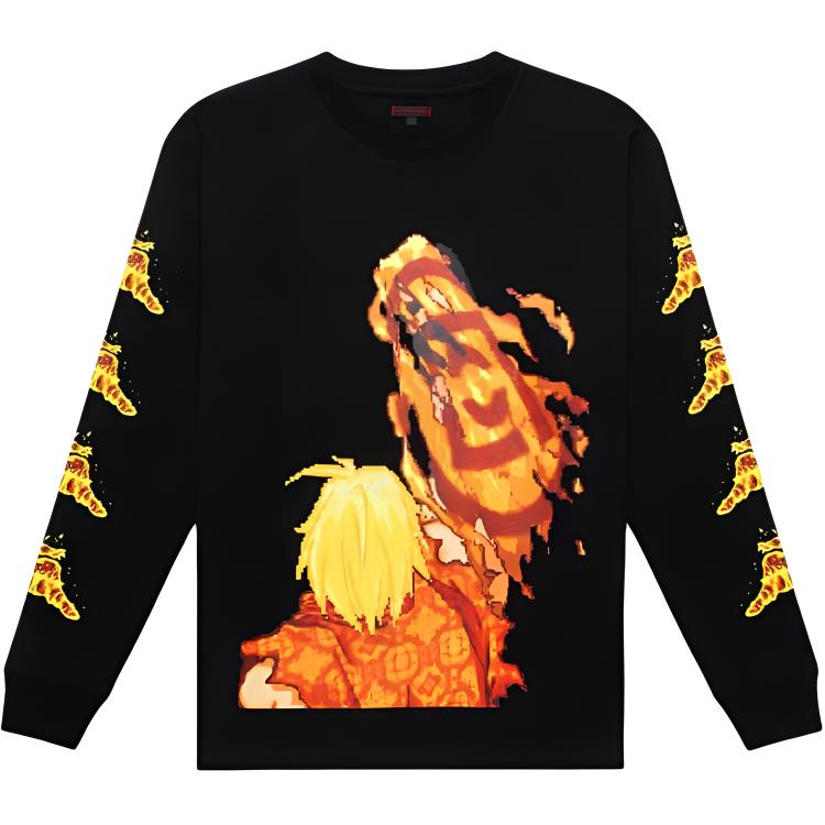 Order CLOT x ARCADE1UP 黑色火焰印花長袖休閒運動衫 男女適穿。 CLLS21FARC16-BK-00M