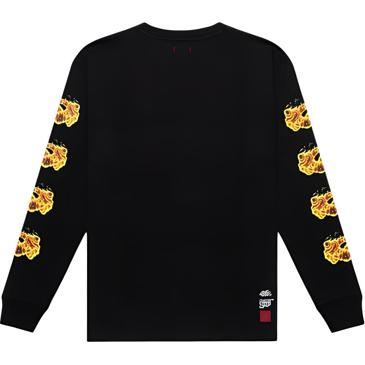 Lookbook CLOT x ARCADE1UP 黑色火焰印花長袖休閒運動衫 男女適穿。 CLLS21FARC16-BK-00M