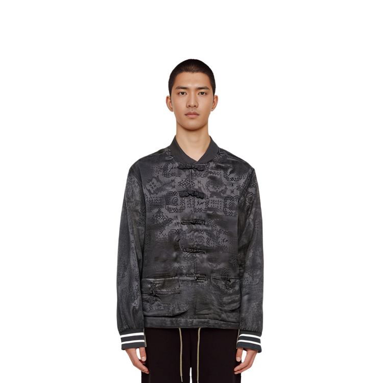 Shop 클로트 x 프라그먼트 디자인 유니섹스 블랙 실크 탕 재킷 FDCBSJ-BLK19-FW