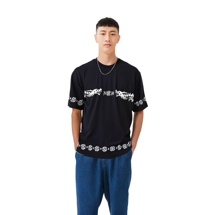 Sizing CLOT x 네이버후드 FW23 드래곤 로고 트림 유니섹스 크루넥 티셔츠. 232PC20N-ST01S