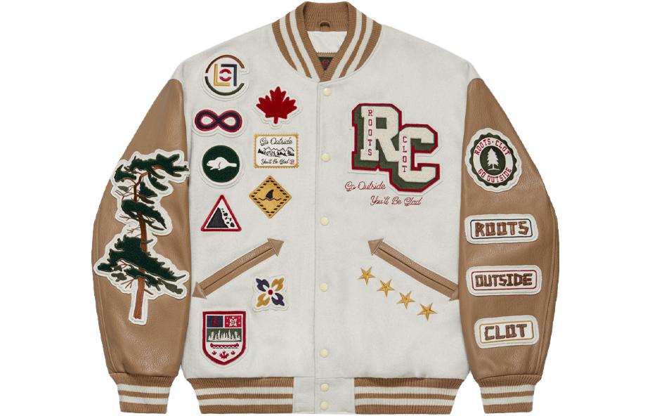 CLOT ROOTS Colorblock Letterman Baseball Jacket Unisex Beige CLJK23F60012