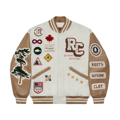 CLOT ROOTS Colorblock Letterman Baseball Jacket Unisex Beige CLJK23F60012