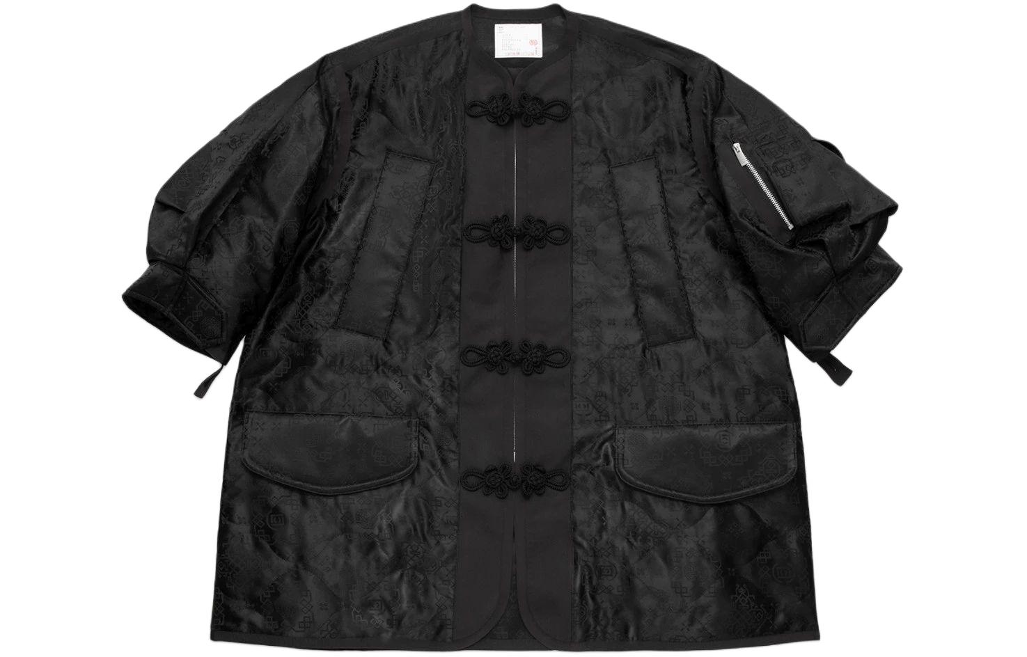 CLOT Sacai SS24 Silk-Inspired Button-Up Jacket Black Unisex CLJK24S07202-BK