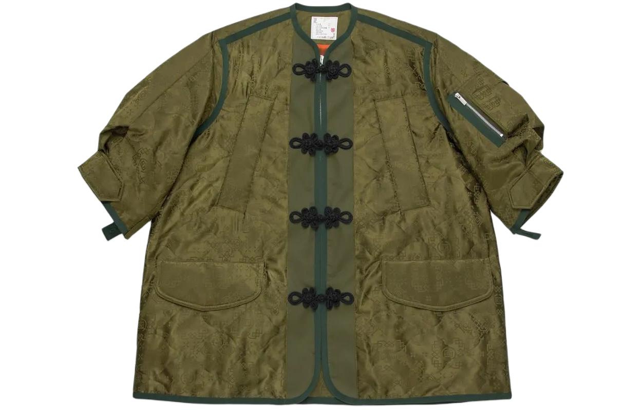 CLOT Sacai SS24 Silk-Inspired Button-Up Jacket Unisex - Military Green CLJK24S07202-GN