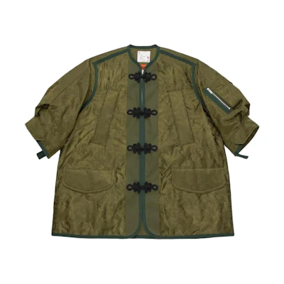 CLOT Sacai SS24 Silk-Inspired Button-Up Jacket Unisex - Military Green CLJK24S07202-GN