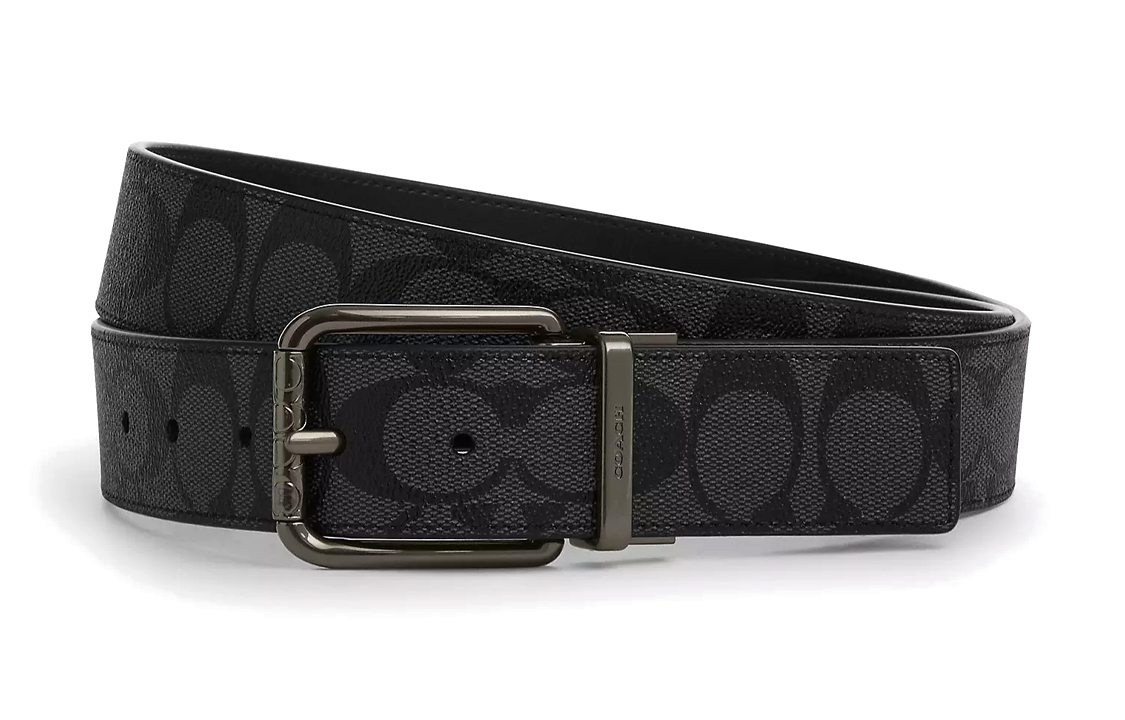 COACH  Black Calfskin Leather Belt with Logo Pin Buckle, 3.8cm Wide. CQ066QBMI5