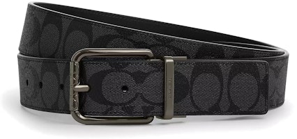 COACH Black Calfskin Leather Belt with Logo Pin Buckle, 3.8cm Wide. CQ066QBMI5 COACH Black Calfskin Leather Belt with Logo Pin Buckle, 3.8cm Wide. CQ066QBMI5