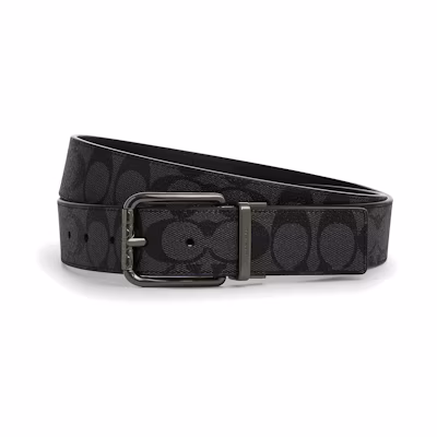 COACH Black Calfskin Leather Belt with Logo Pin Buckle, 3.8cm Wide. CQ066QBMI5