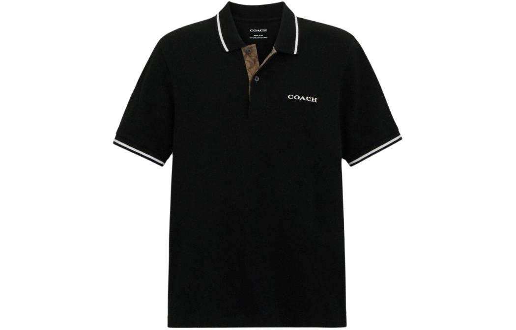 COACH  Black Casual Polo Shirt with Letter Logo Design. CO817-BLK