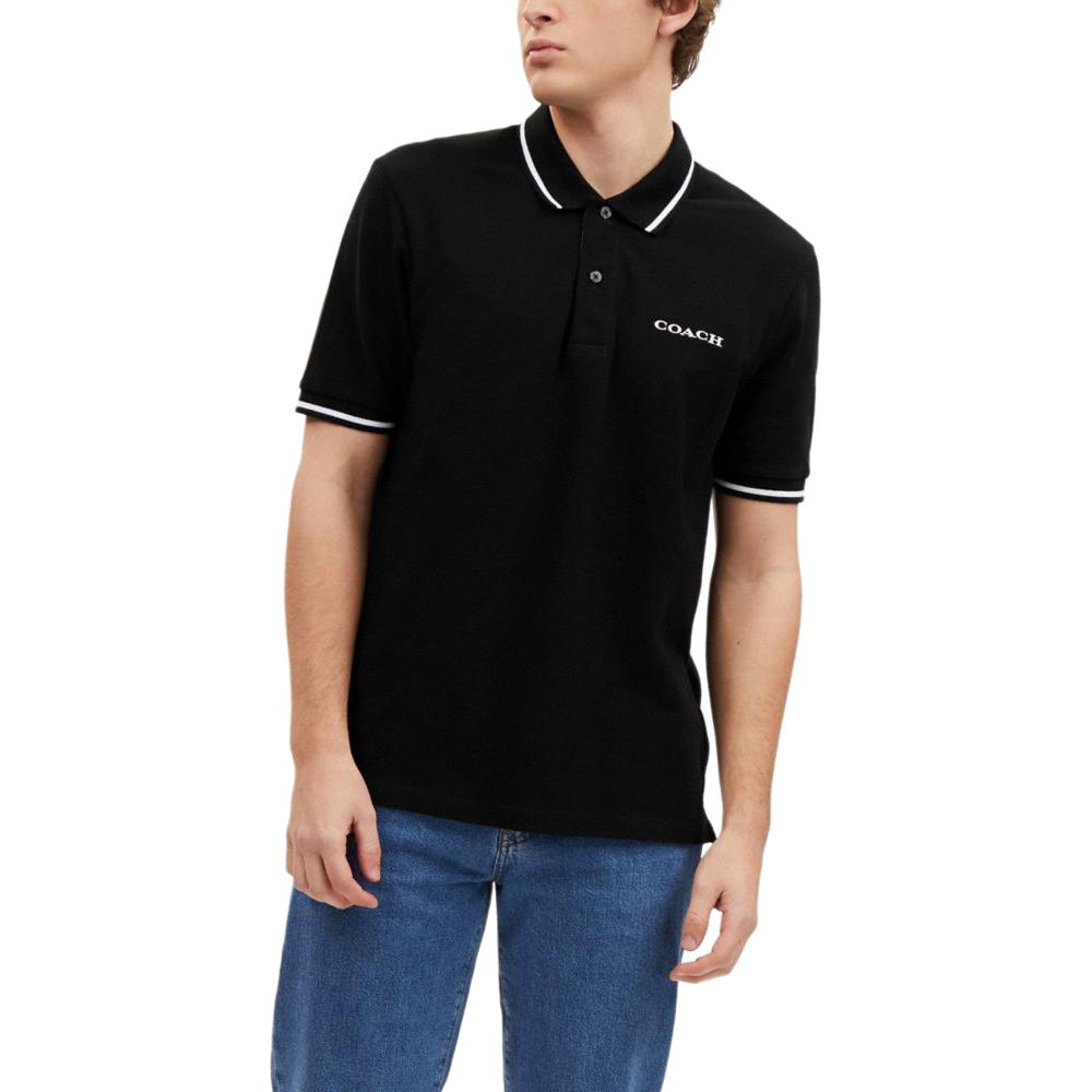Lookbook COACH Kaos Polo Hitam Kasual dengan Desain Logo Huruf. CO817-BLK