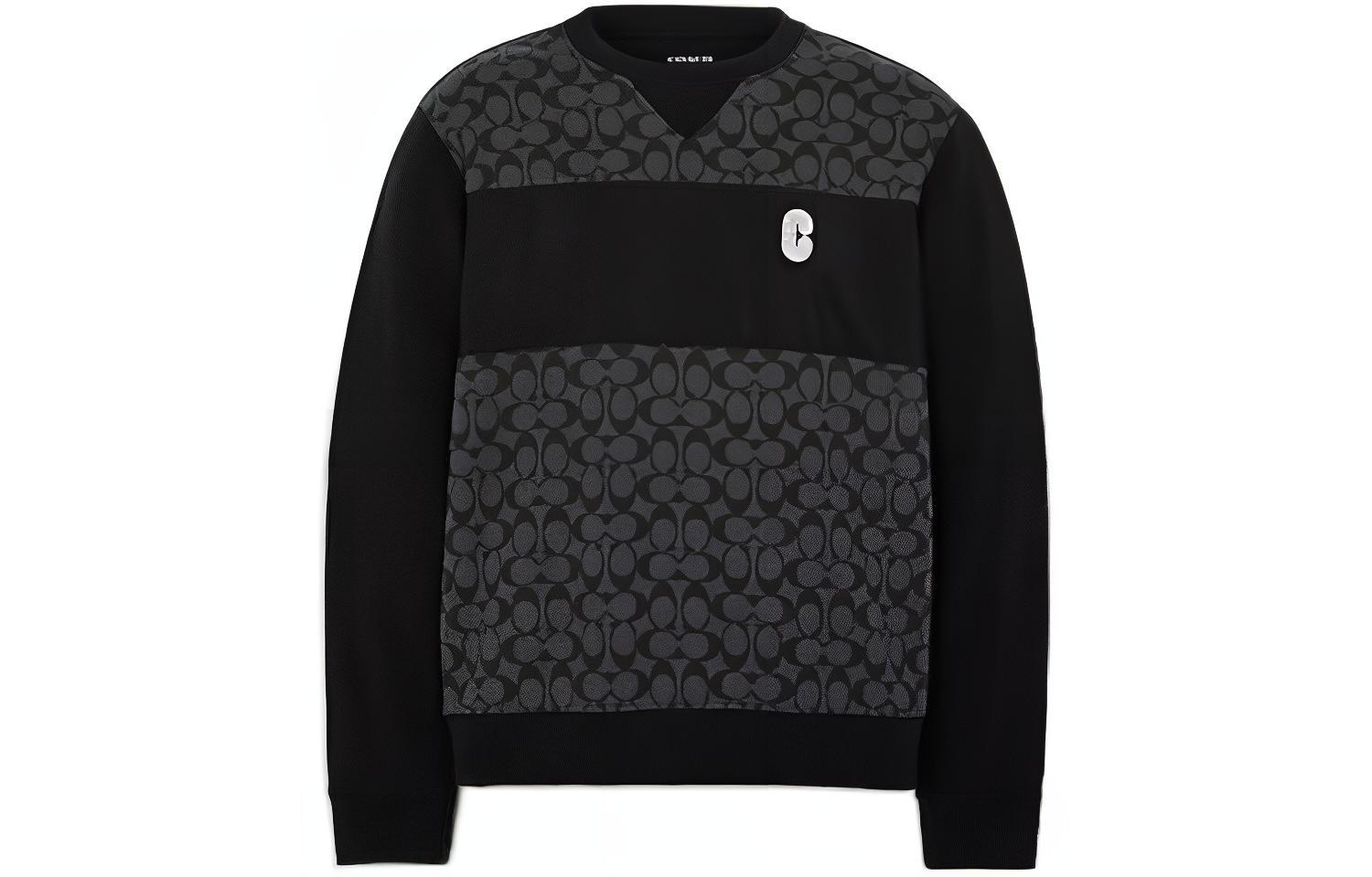 COACH  Black Crewneck Sweatshirt with Letter Print Patchwork Design. C7816-BLK