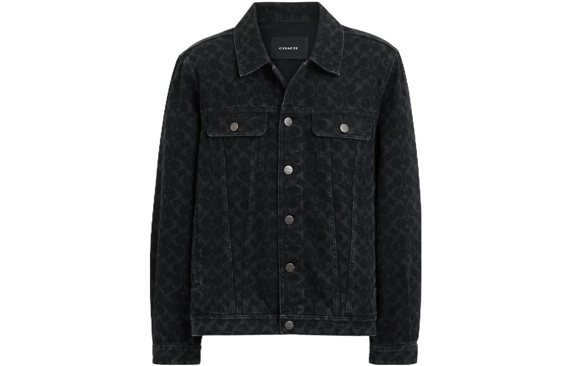 COACH  Black Denim Jacket with All-Over Logo Print. C0918-PC5