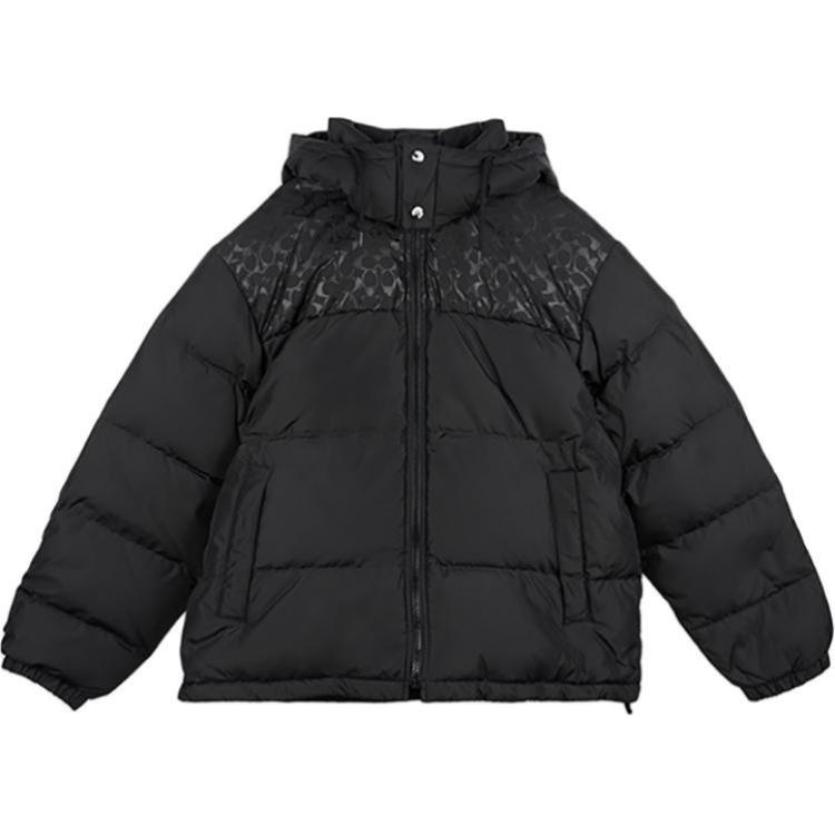 COACH  Black Down Jacket with Detachable Hood and Embroidery CU449-BLK