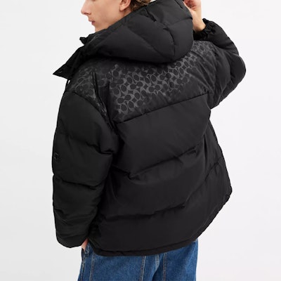 COACH Black Down Jacket with Detachable Hood and Embroidery CU449-BLK Purchase COACH Black Down Jacket with Detachable Hood and Embroidery CU449-BLK