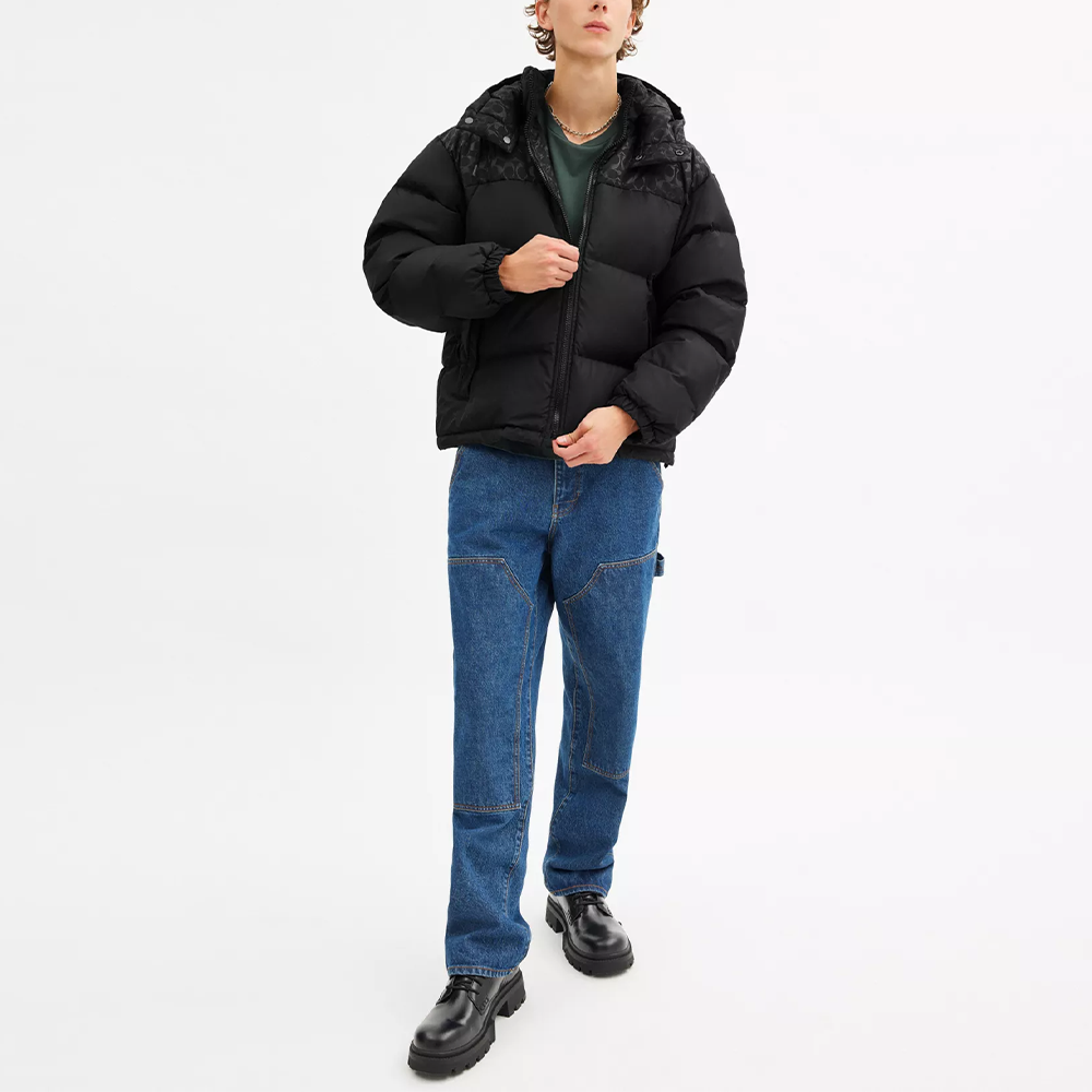 Details for COACH  Black Down Jacket with Detachable Hood and Embroidery CU449-BLK