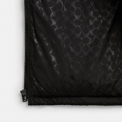 COACH Black Down Jacket with Detachable Hood and Embroidery CU449-BLK Sizing COACH Black Down Jacket with Detachable Hood and Embroidery CU449-BLK