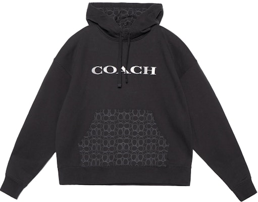 COACH Black Hoodie with Logo Letter Print and Drawstring Design. CM830-BLK Order COACH Black Hoodie with Logo Letter Print and Drawstring Design. CM830-BLK