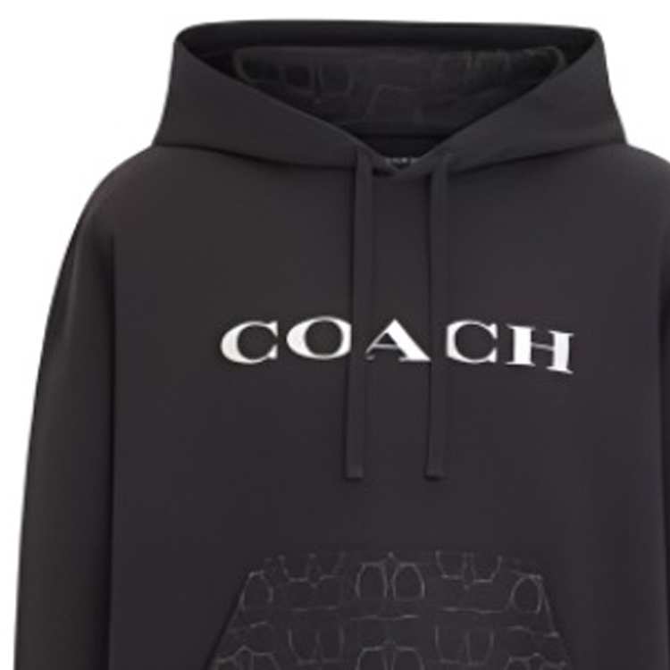 Details for COACH  Black Hoodie with Logo Letter Print and Drawstring Design. CM830-BLK
