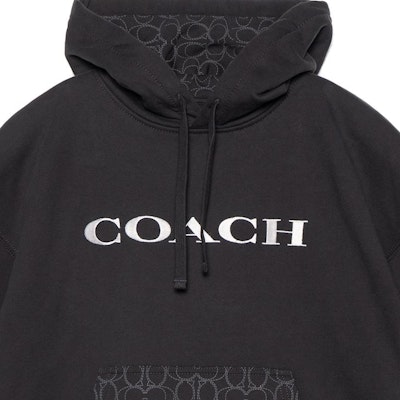 COACH Black Hoodie with Logo Letter Print and Drawstring Design. CM830-BLK Sizing COACH Black Hoodie with Logo Letter Print and Drawstring Design. CM830-BLK