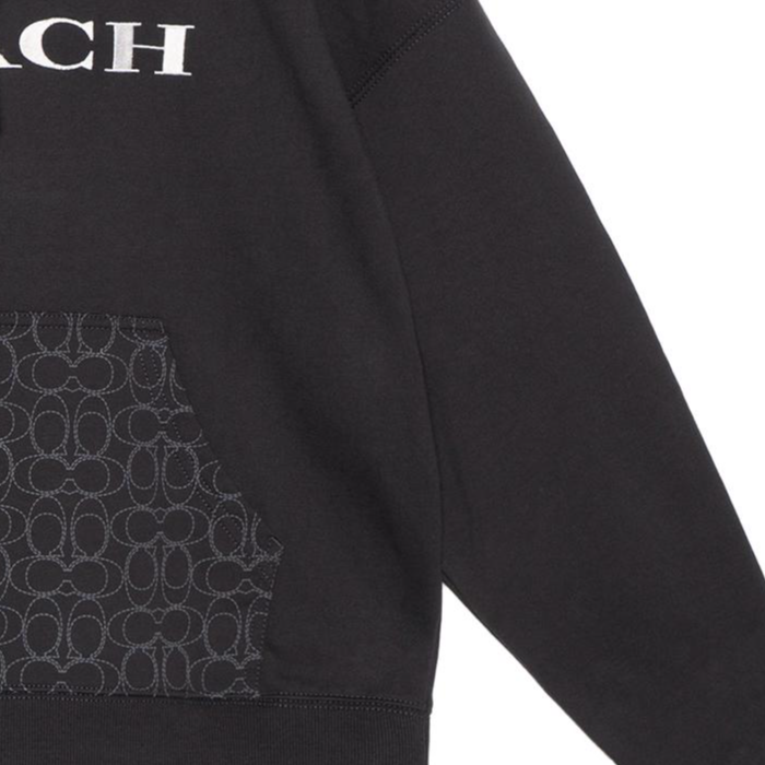 Cheap COACH  Black Hoodie with Logo Letter Print and Drawstring Design. CM830-BLK