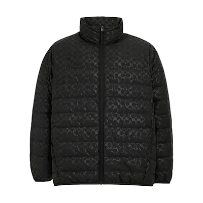 COACH Black Jacquard High-Neck Zipper Down Jacket SS24 CT730-BLK
