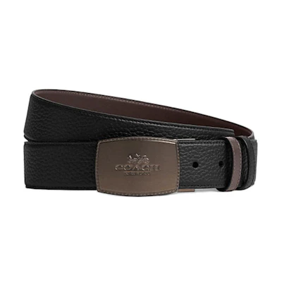 COACH Black Leather Belt with Logo Decoration. 64089-VWX