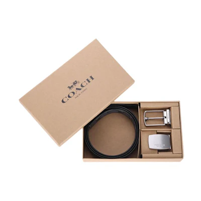 COACH Black Leather Belt with Print Design, Pin Buckle, 2.8cm Wide CQ077-CQBK