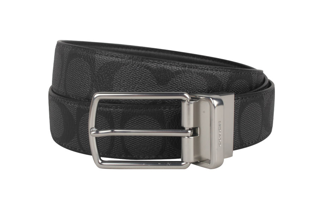 Lookbook COACH ブラックレザーベルト プリントデザイン ピンバックル 幅2.8cm CQ077-CQBK