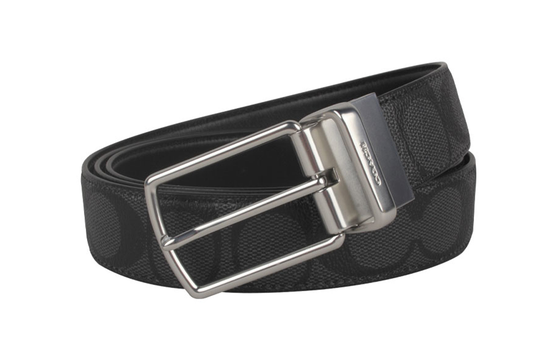 Shop COACH ブラックレザーベルト プリントデザイン ピンバックル 幅2.8cm CQ077-CQBK