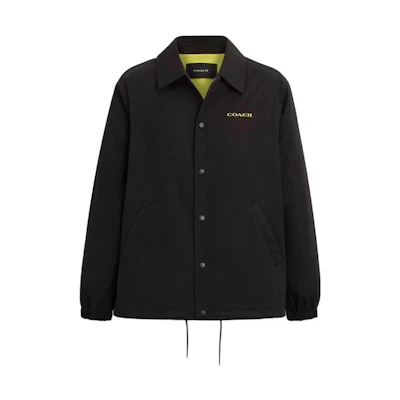 COACH Black Letter Print Single-Breasted Jacket with Turn-Down Collar. CK508-BLK