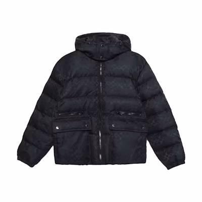 COACH Black Logo Print Long Sleeve Hooded Down Jacket CD759-BK