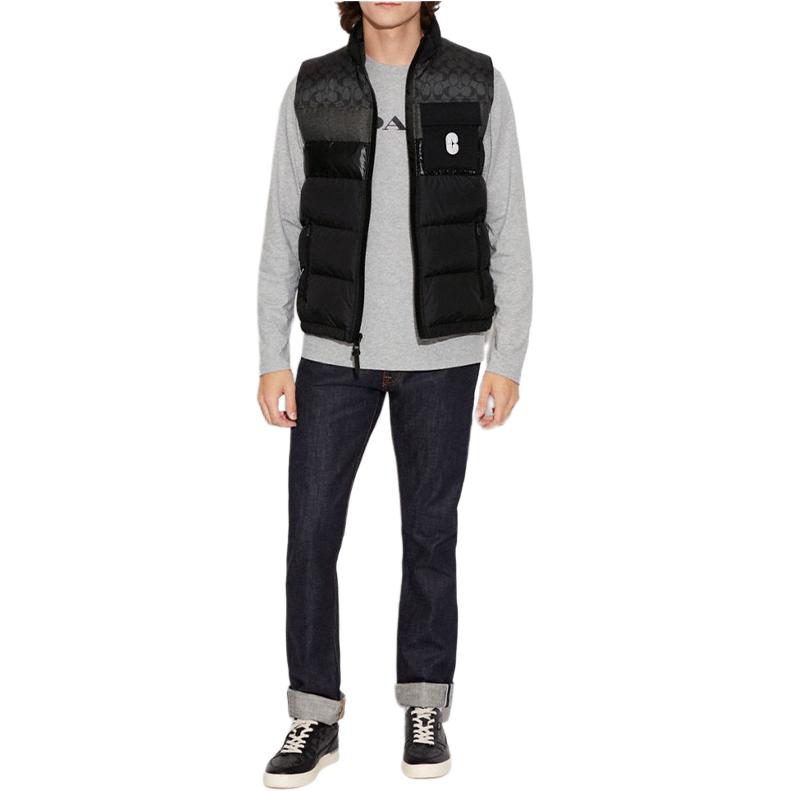 Lookbook COACH  Black Logo Print Sleeveless Down Vest Casual Zip Jacket CG626-R81