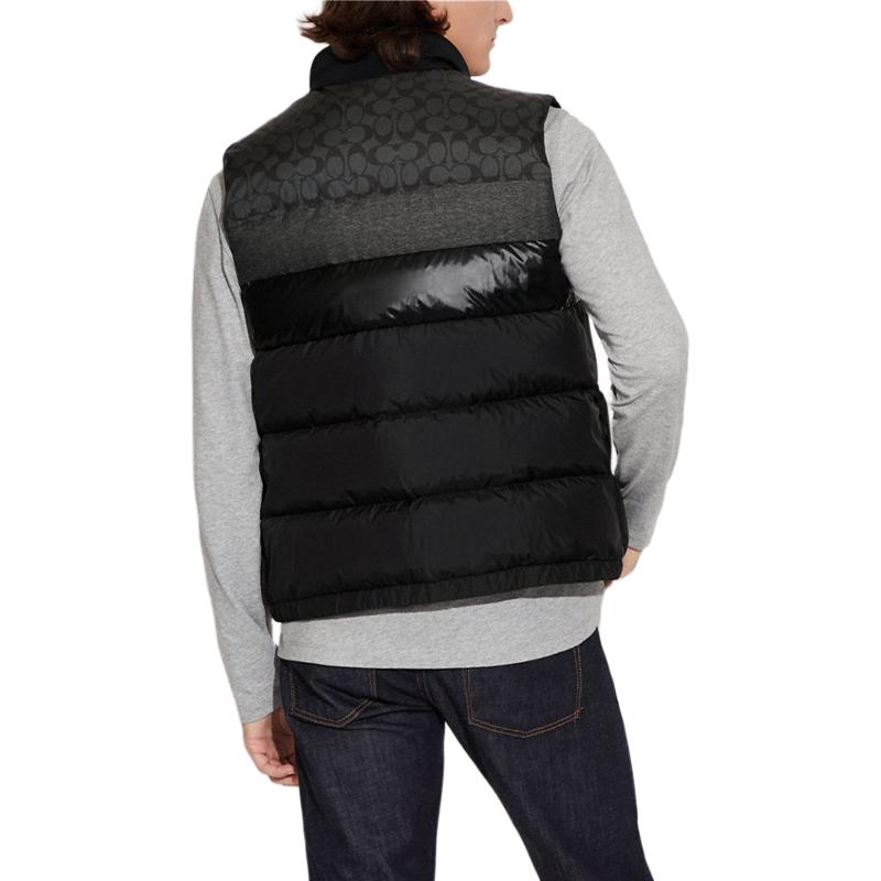Shop COACH  Black Logo Print Sleeveless Down Vest Casual Zip Jacket CG626-R81