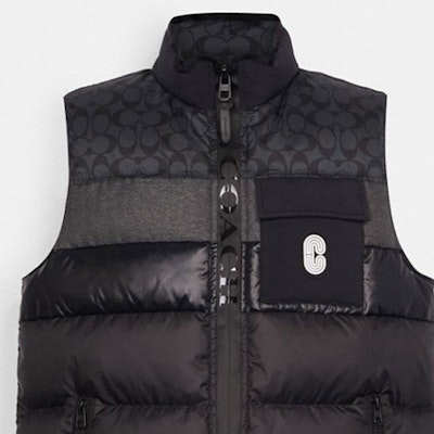 COACH Black Logo Print Sleeveless Down Vest Casual Zip Jacket CG626-R81 Details for COACH Black Logo Print Sleeveless Down Vest Casual Zip Jacket CG626-R81