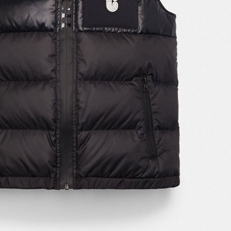 Sizing COACH  Black Logo Print Sleeveless Down Vest Casual Zip Jacket CG626-R81