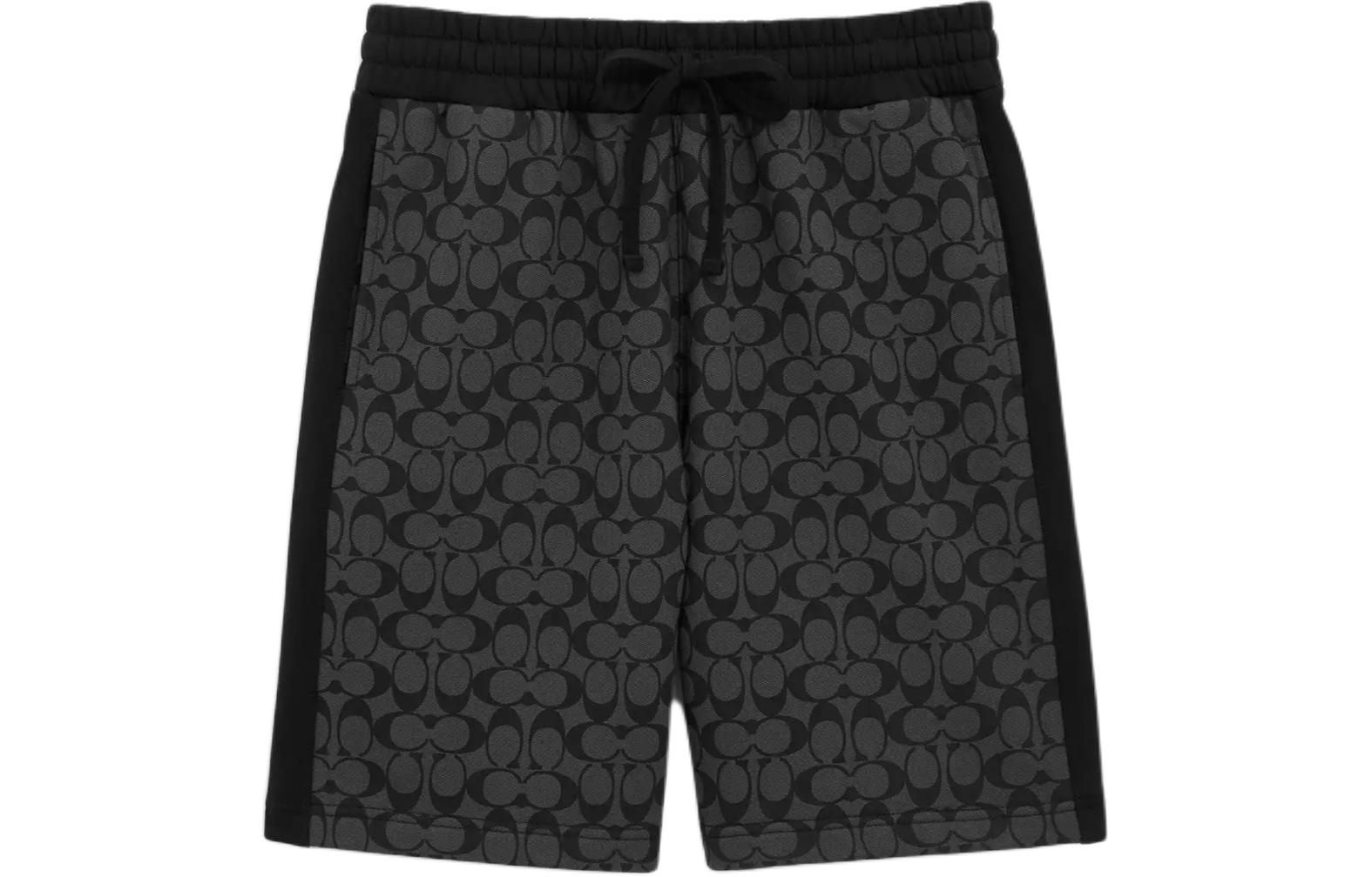 Order COACH Celana Pendek Hitam Signature Logo Print Kasual dengan Tali Serut. CQ237-R8E