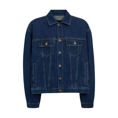 COACH Blue Denim Jacket with Letter Print and Turn-Down Collar. CO801-COK