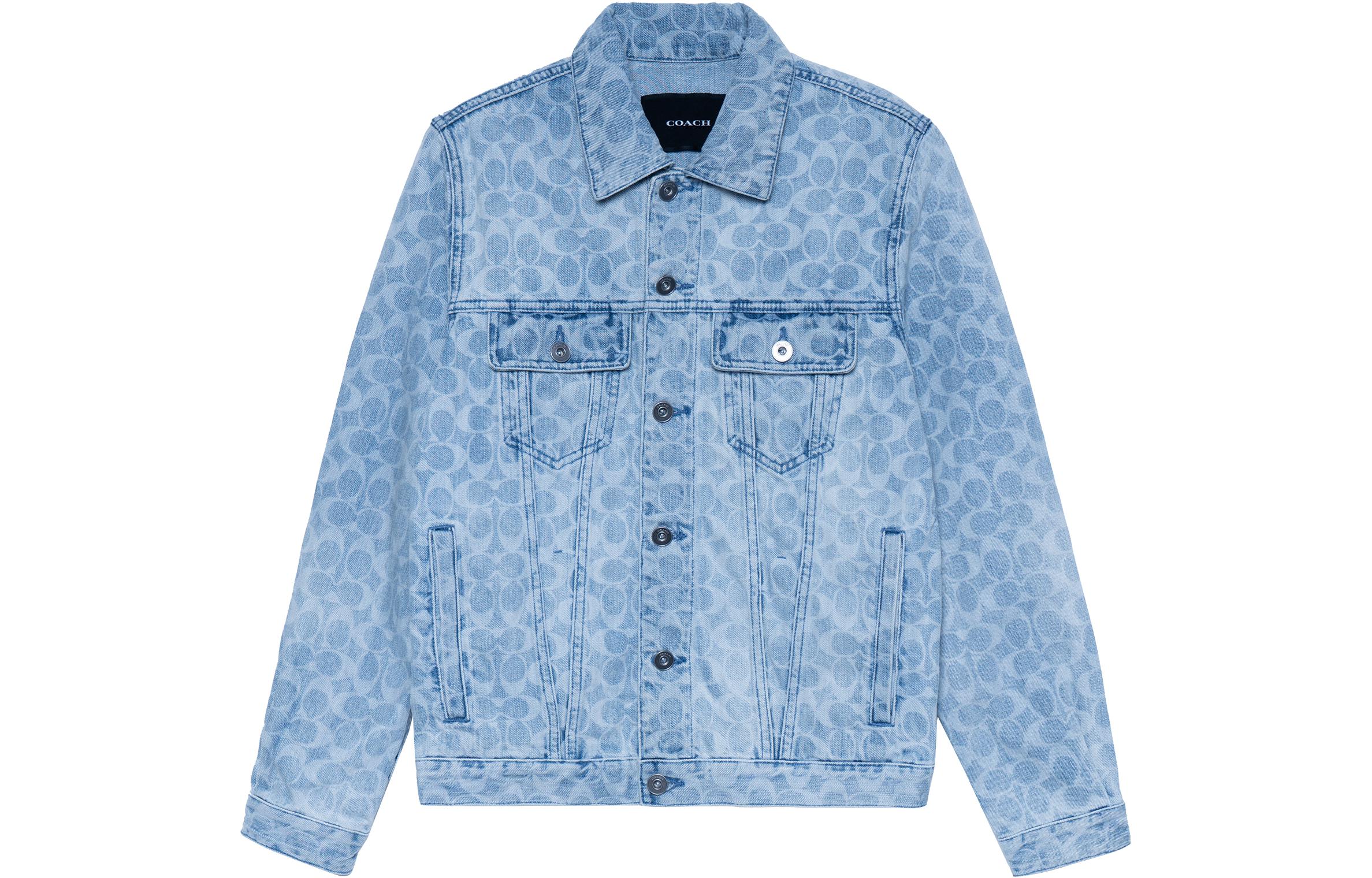 Order COACH Jaket Denim Biru dengan Logo Print dan Desain Single-Breasted. C0918-S8M