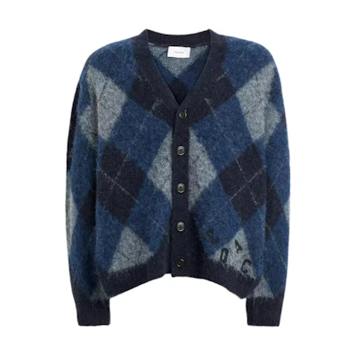 COACH Blue Diamond Pattern V-Neck Knit Cardigan Long Sleeve. CU467-NAY