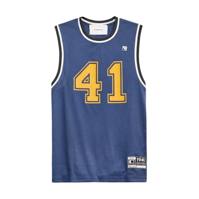 COACH Blue Logo Print Sleeveless Casual Tank Top. CJ380-DEB