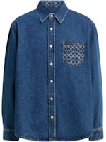 COACH Blue Long Sleeve Button-Up Shirt with Patch Pocket Design CV458-COK COACH Blue Long Sleeve Button-Up Shirt with Patch Pocket Design CV458-COK