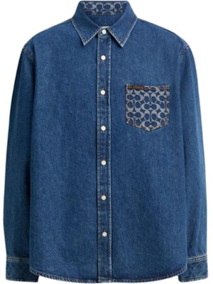 COACH Blue Long Sleeve Button-Up Shirt with Patch Pocket Design CV458-COK Buy COACH Blue Long Sleeve Button-Up Shirt with Patch Pocket Design CV458-COK
