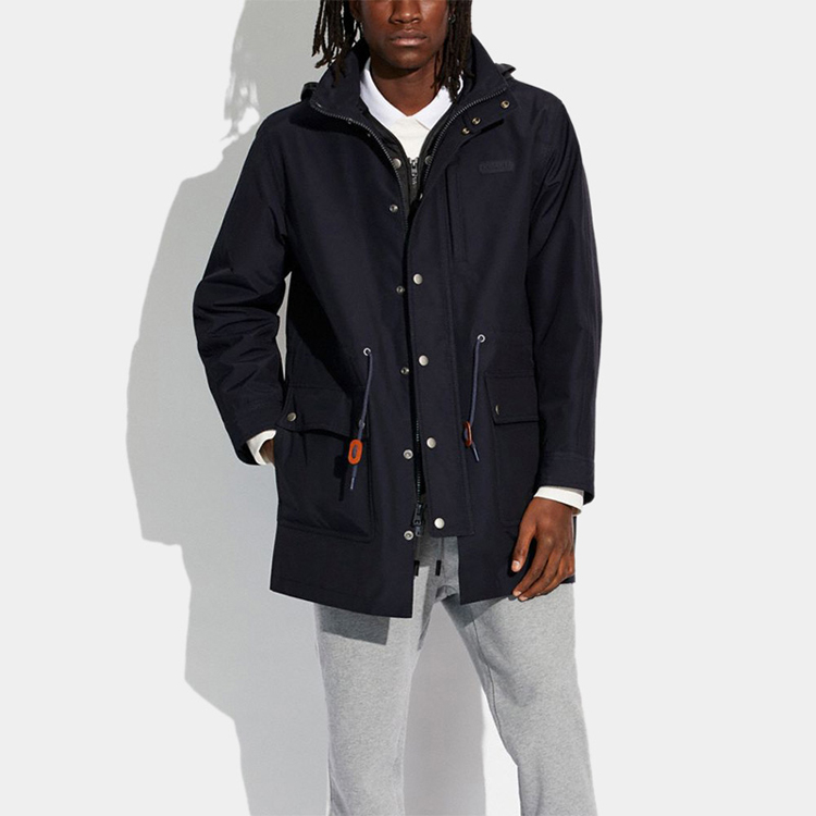 COACH  Blue Solid Color Hooded Long Sleeve Parka Jacket C8709-NAV 圖 3