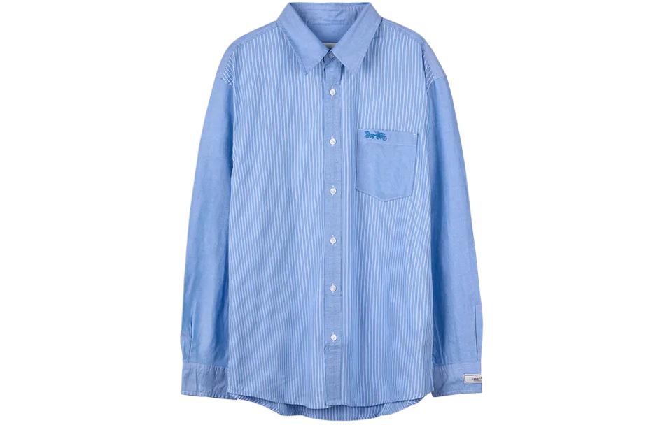 COACH  Blue Striped Logo Embroidered Shirt SS24 CO870-NF5