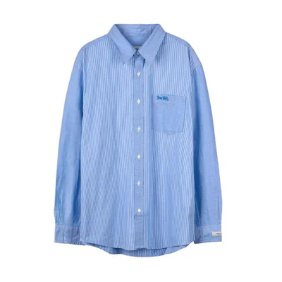 COACH Blue Striped Logo Embroidered Shirt SS24 CO870-NF5