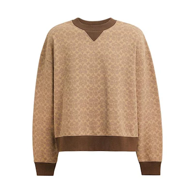 COACH Brown Colorblock Logo Print Crewneck Sweatshirt. CP977-RYU
