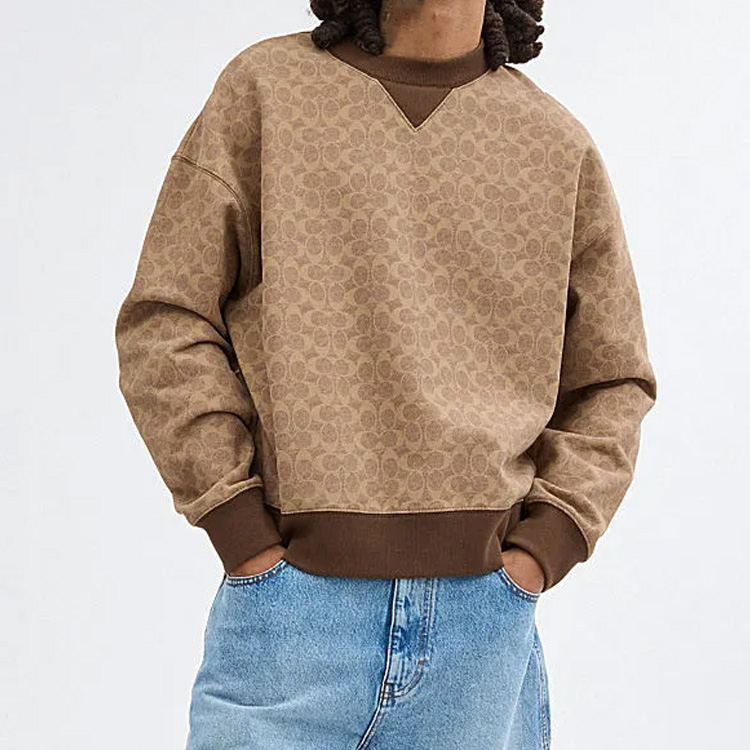 Lookbook 蔻驰 棕色色块拼接标志印花圆领卫衣. CP977-RYU