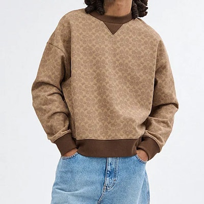 蔻驰 棕色色块拼接标志印花圆领卫衣. CP977-RYU Lookbook 蔻驰 棕色色块拼接标志印花圆领卫衣. CP977-RYU