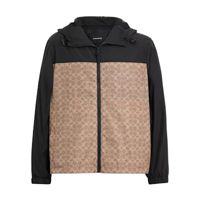 COACH Brown Hooded Colorblock Zip-Up Jacket Windbreaker CV310-RYU