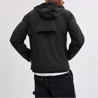 Shop COACH 棕色拼接拉鍊連帽風衣外套 CV310-RYU
